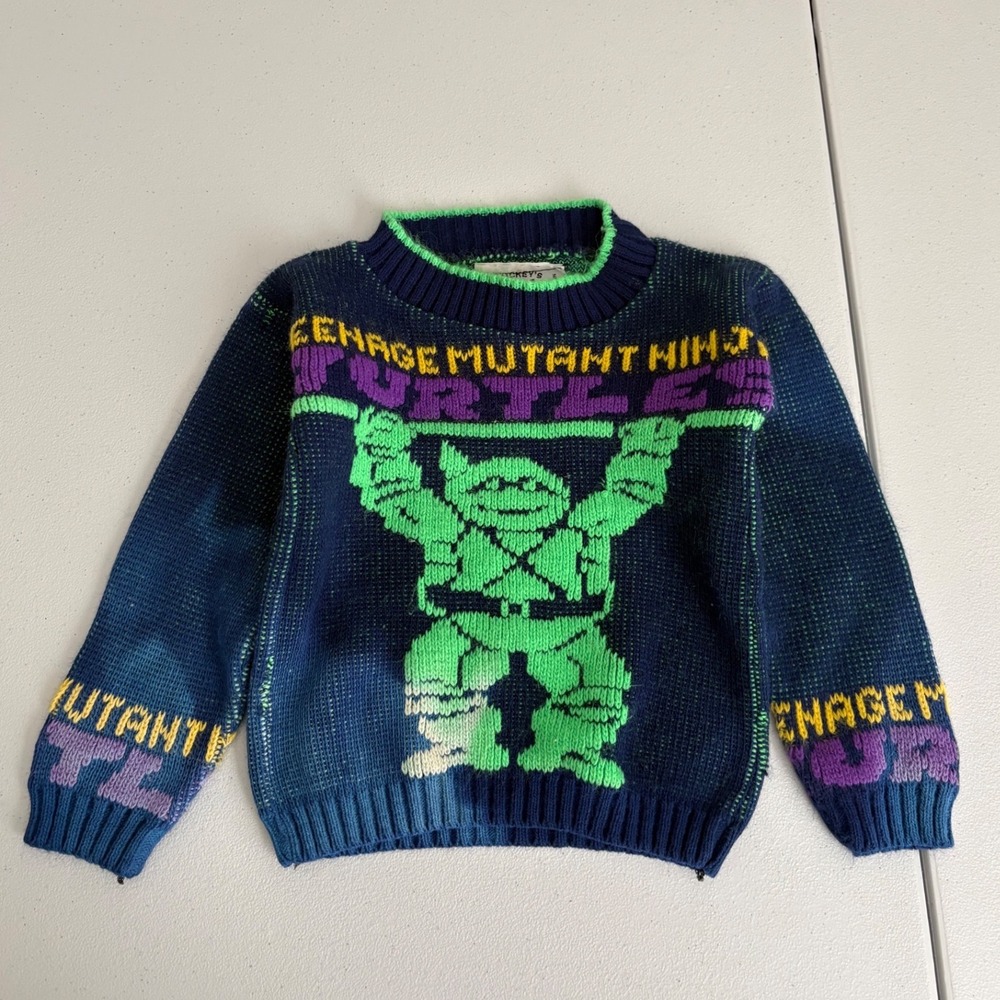 Vintage 1990 TMNT Teenage Mutant Ninja Turtles Sweater Mickey Clan Navy Kids ss
